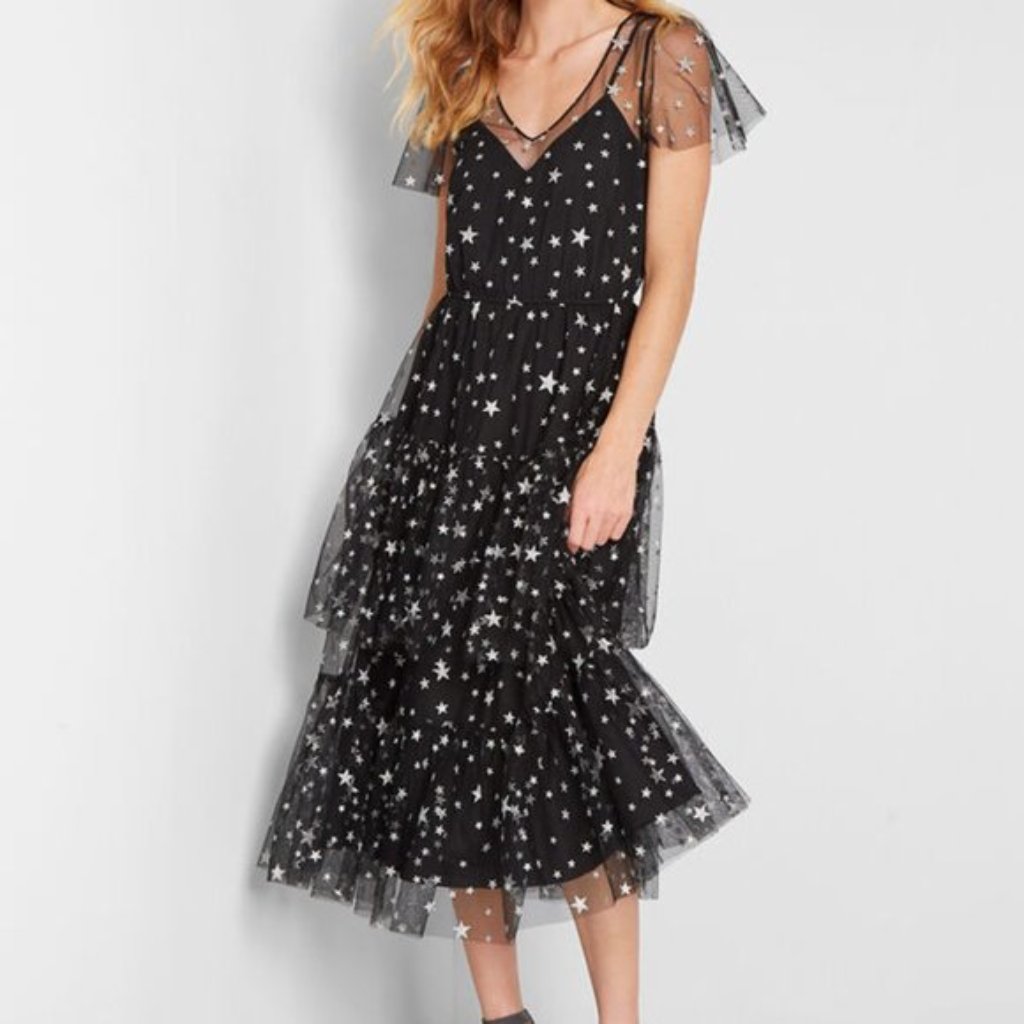 Modcloth Black Starry Midi Dress
